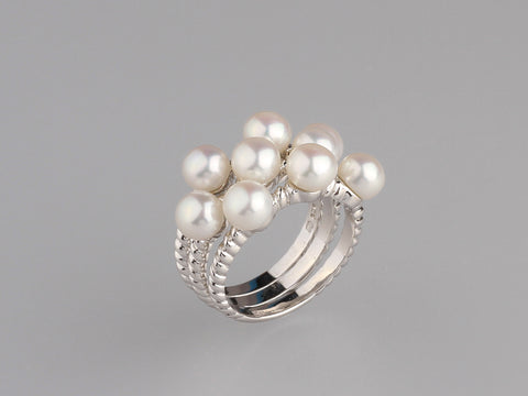 Sterling Silver Ring with 5.5-6mm Button Shape Freshwater Pearl