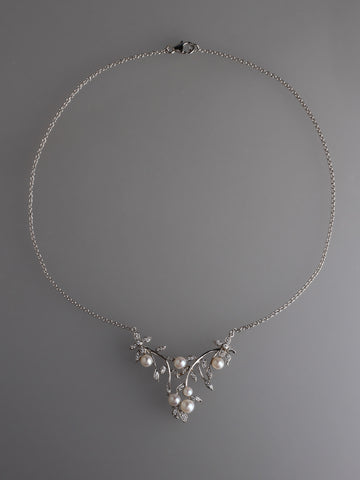 Sterling Silver Necklace with Button Shape Freshwater Pearl and Cubic Zirconia