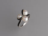 Sterling Silver Ring with 6-7mm Button Shape Freshwater Pearl and Black Spinel