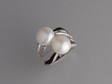 Sterling Silver Ring with 10-10.5mm Button Shape Freshwater Pearl and Black Spinel