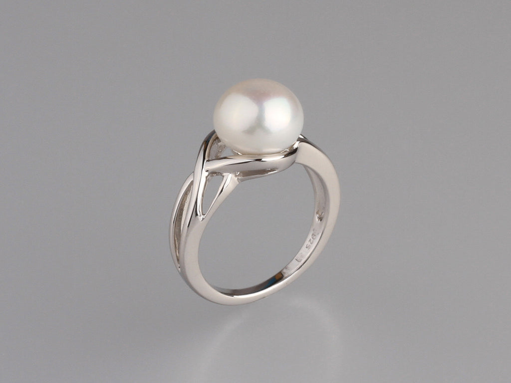 Sterling Silver Ring with 10-10.5mm Button Shape Freshwater Pearl