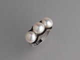 Sterling Silver Ring with 8.5-9mm Button Shape Freshwater Pearl and Black Spinel