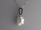 Sterling Silver Pendant with 14-15mm Baroque Shape Freshwater Pearl and Black Spinel
