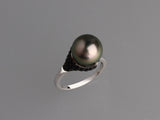 Sterling Silver Ring with 11.5-12mm Tahitian Pearl and Black Spinel