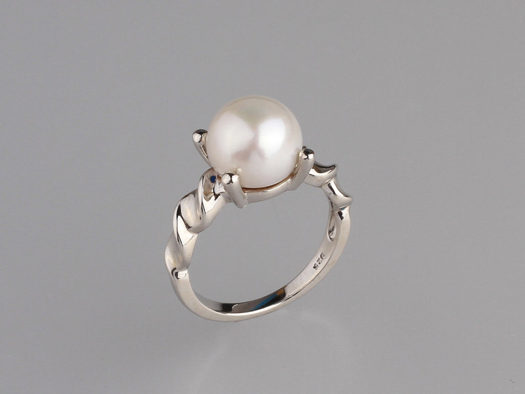 Sterling Silver Ring with 9.5-10mm Button Shape Freshwater Pearl