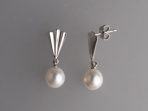 Sterling Silver Earrings with 8.5-9mm Drop Shape Freshwater Pearl