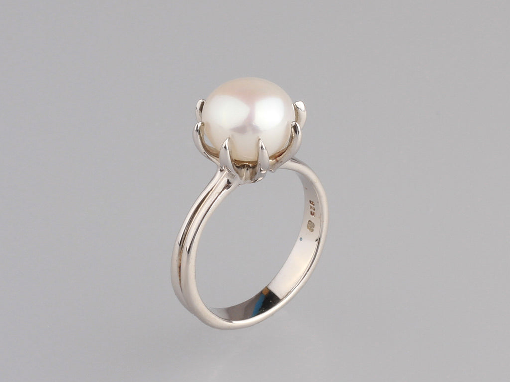 Sterling Silver Ring with 9.5-10mm Button Shape Freshwater Pearl