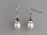 Sterling Silver Earrings with 8.5-9mm Drop Shape Freshwater Pearl