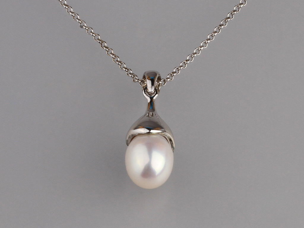 Sterling Silver Pendant with 8.5-9mm Drop Shape Freshwater Pearl