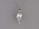 Sterling Silver Pendant with 8-8.5mm Button Shape Freshwater Pearl and Cubic Zirconia