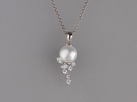 Sterling Silver Pendant with 8-8.5mm Button Shape Freshwater Pearl and Cubic Zirconia