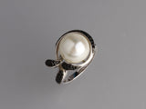Sterling Silver Ring with 12-12.5mm Round Shape Freshwater Pearl and Black Spinel