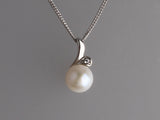 Sterling Silver Pendant with 7.5-8mm Button Shape Freshwater Pearl and Cubic Zirconia
