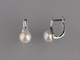 Sterling Silver Earrings with 7-7.5mm Button Shape Freshwater Pearl and Cubic Zirconia