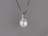 Sterling Silver Pendant with 7.5-8mm Button Shape Freshwater Pearl and Cubic Zirconia