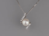 Sterling Silver Pendant with 7-7.5mm Button Shape Freshwater Pearl and Cubic Zirconia