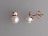 Rose Gold Plated Silver Earrings with 7-7.5mm Button Shape Freshwater Pearl and Cubic Zirconia