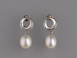 Sterling Silver Earrings with 10-10.5mm Drop Shape Freshwater Pearl and Cubic Zirconia