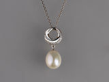 Sterling Silver Pendant with 10-10.5mm Drop Shape Freshwater Pearl  and Cubic Zirconia