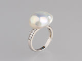 Sterling Silver Ring with 13-14mm Baroque Shape Freshwater Pearl and Cubic Zirconia