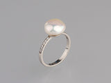 Sterling Silver with 9-10mm Baroque Shape Freshwater Pearl and Cubic Zirconia Ring