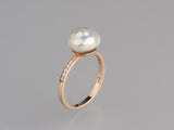 Rose Gold Plated Silver Ring with 9-10mm Baroque Shape Freshwater Pearl and Cubic Zirconia