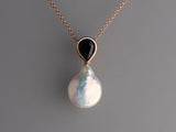 Rose Gold Plated Silver Pendant with 13-14mm Button Shape Freshwater Pearl and Cubic Zirconia