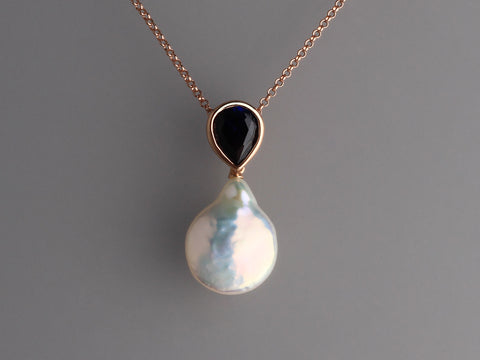 Rose Gold Plated Silver Pendant with 13-14mm Button Shape Freshwater Pearl and Cubic Zirconia