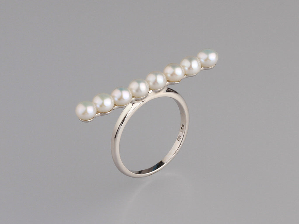 Sterling Silver Ring with 4-4.5mm Button Shape Freshwater Pearl