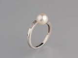 Sterling Silver Ring with 7.5-8mm Round Shape Freshwater Pearl and Cubic Zirconia
