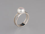 Sterling Silver Ring with 9-9.5mm Button Shape Freshwater Pearl