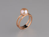 Rose Gold Plated Silver Ring with 9-9.5mm Button Shape Freshwater Pearl