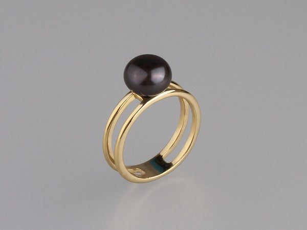 Gold Plated Silver Ring with 9-9.5mm Button Shape Freshwater Pearl