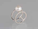 Rose Gold Plated Silver Ring with 9.5-10mm Button Shape Freshwater Pearl and Cubic Zirconia
