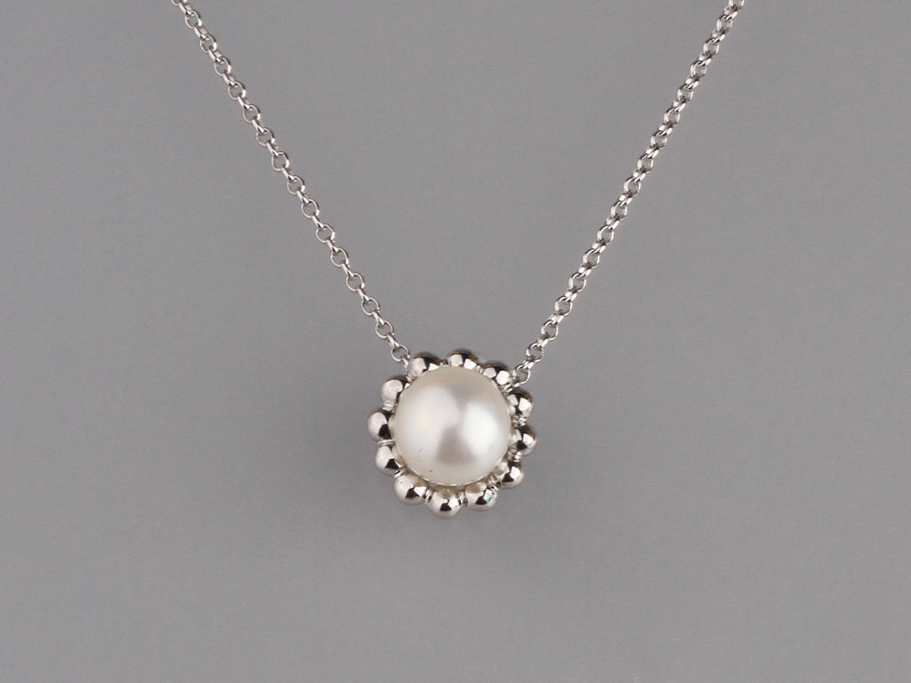 Sterling Silver Pendant with 7.5-8mm Button Shape Freshwater Pearl