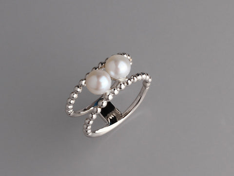 Sterling Silver Ring with 6-6.5mm Button Shape Freshwater Pearl