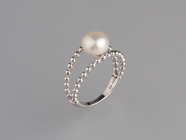 Sterling Silver Ring with 7.5-8mm Button Shape Freshwater Pearl