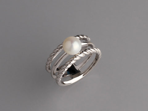 Sterling Silver Ring with 7-7.5mm Button Shape Freshwater Pearl
