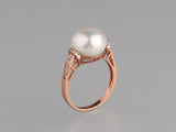 Rose Gold Plated Silver Ring with 11-11.5mm Button Shape Freshwater Pearl and Cubic Zirconia