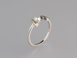 Sterling Silver Ring with 4-4.5mm Button Shape Freshwater Pearl