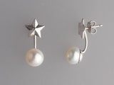 Sterling Silver Earrings with 8.5-9mm Button Shape Freshwater Pearl