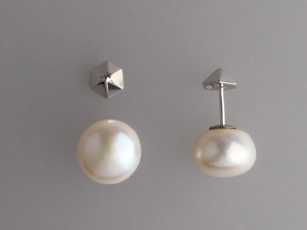 Sterling Silver Earrings with 11-11.5mm Button Shape Freshwater Pearl