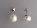 Sterling Silver Earrings with 11-11.5mm Button Shape Freshwater Pearl