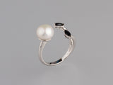 Sterling Silver Ring with 8-8.5mm Button Shape Freshwater Pearl and Cubic Zirconia