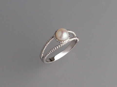 Sterling Silver Ring with 5.5-6mm Button Shape Freshwater Pearl