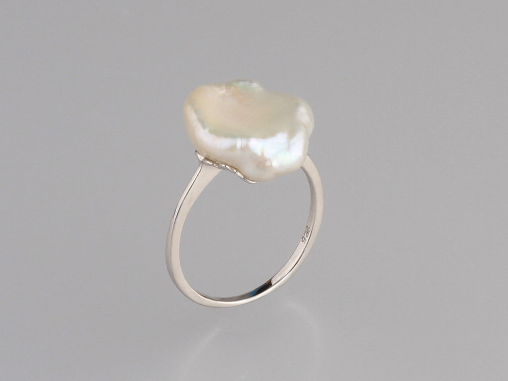 Sterling Silver Ring with 13-14mm Baroque Shape Freshwater Pearl