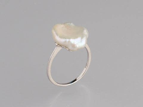 Sterling Silver Ring with 13-14mm Baroque Shape Freshwater Pearl