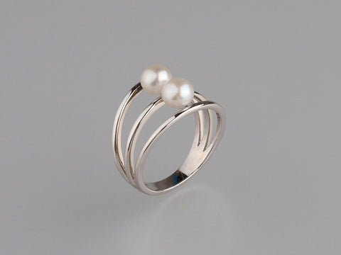 Sterling Silver Ring with 5.5-6mm Button Shape Freshwater Pearl
