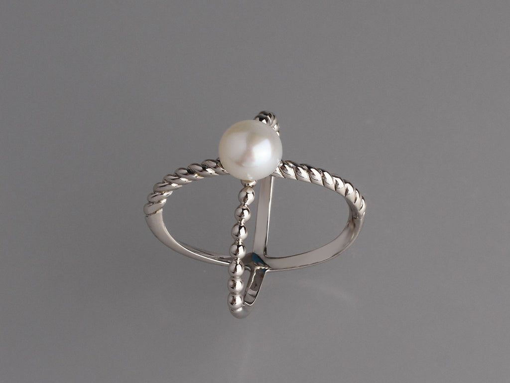 Sterling Silver Ring with 7.5-8mm Button Shape Freshwater Pearl
