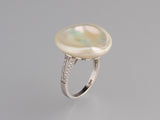 Sterling Silver Ring with 19-20mm Keshi Freshwater Pearl and Cubic Zirconia